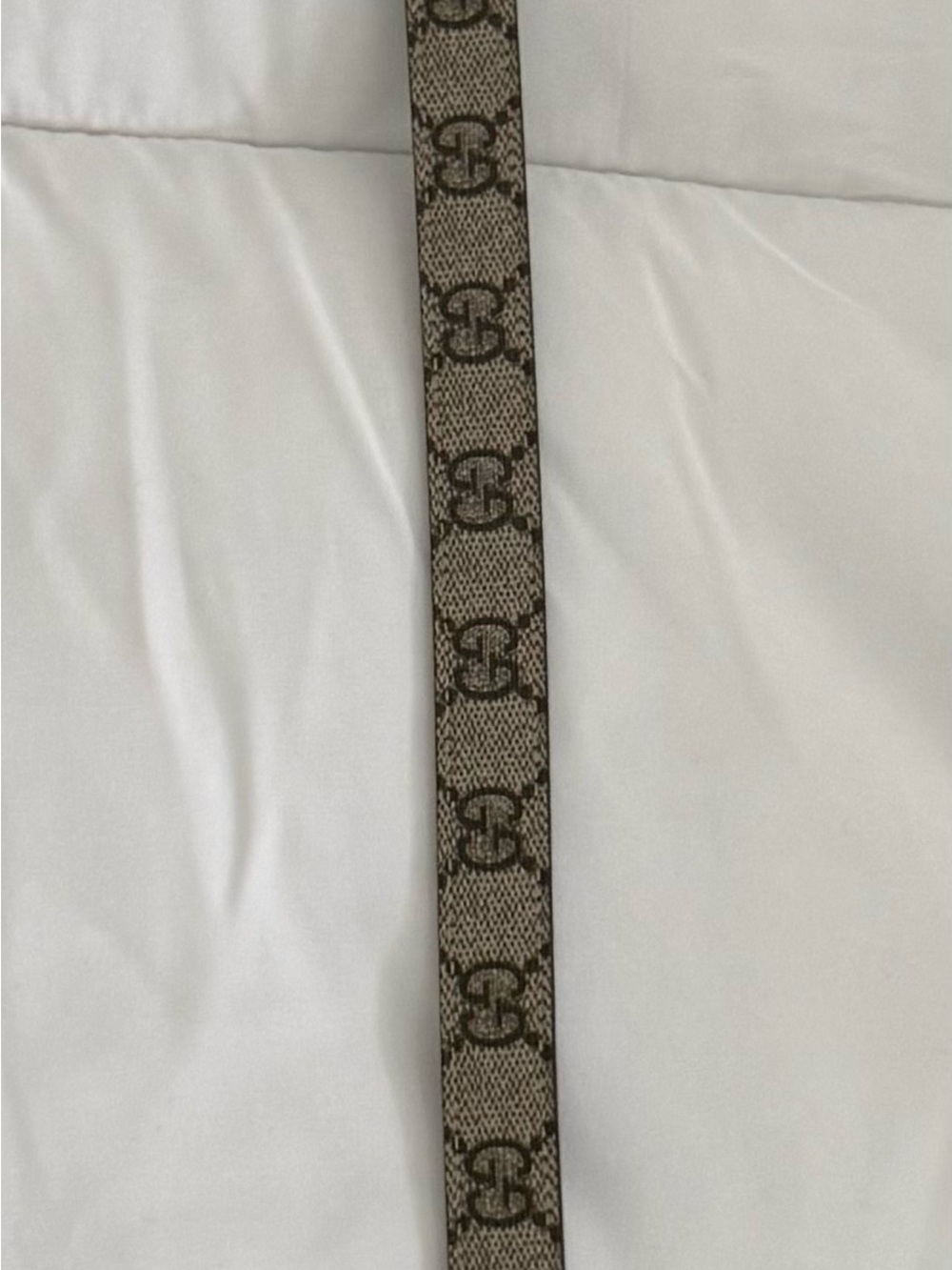 Gucci Beige Monogram Belt with Dark Brown Trim & Gold Double G Buckle - Picture 2 of 7